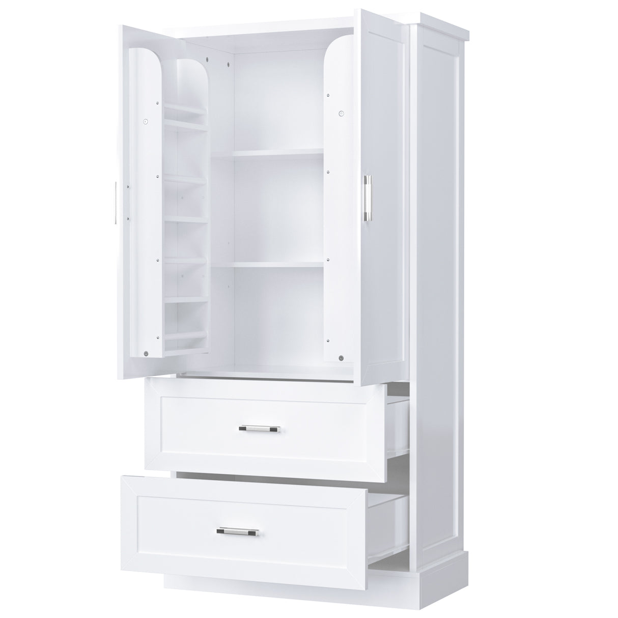 Tall Bathroom Storage Cabinet, Cabinet with Two Doors and Drawers, Adjustable Shelf, MDF Board, White - V.I.P Digital Presence