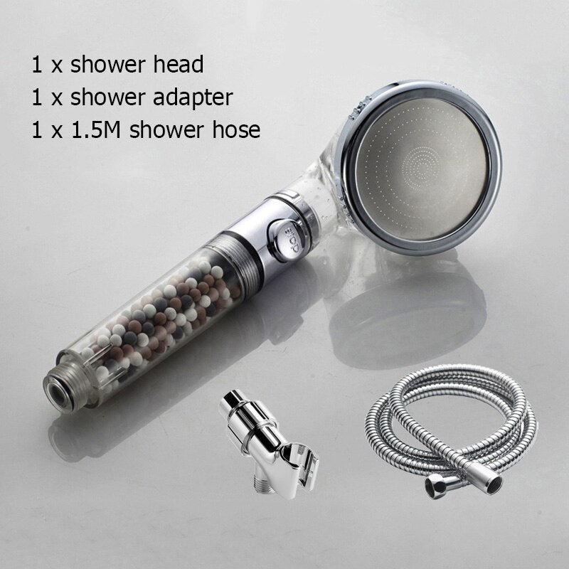 New Tourmaline balls Filter Shower Head Water saving 3 Modes adjustable SPA shower head on/off button high pressure shower - V.I.P Digital Presence