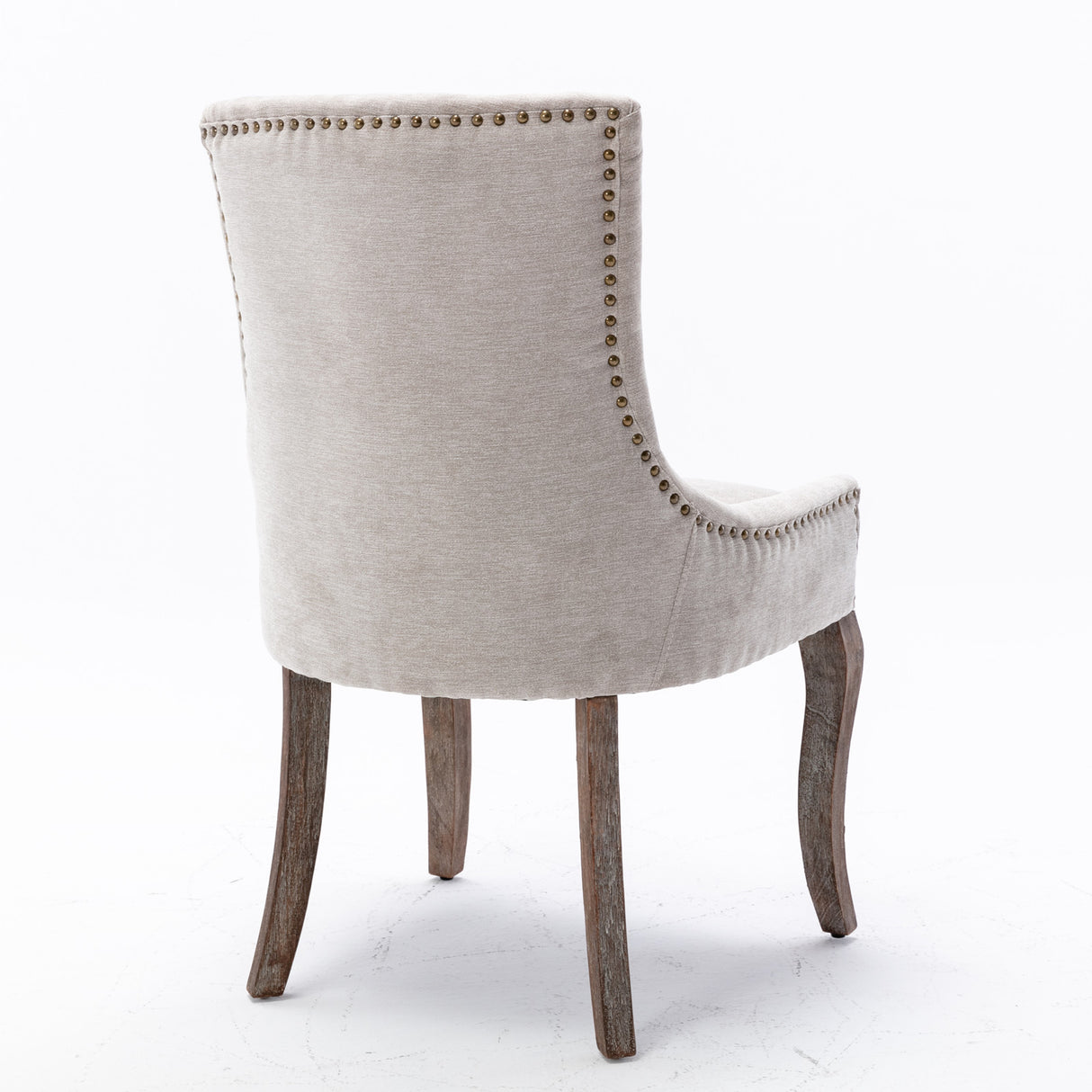 Ultra Side Dining Chair Thickened fabric chairs with neutrally toned solid wood legs Bronze nail head Set of 2 Beige