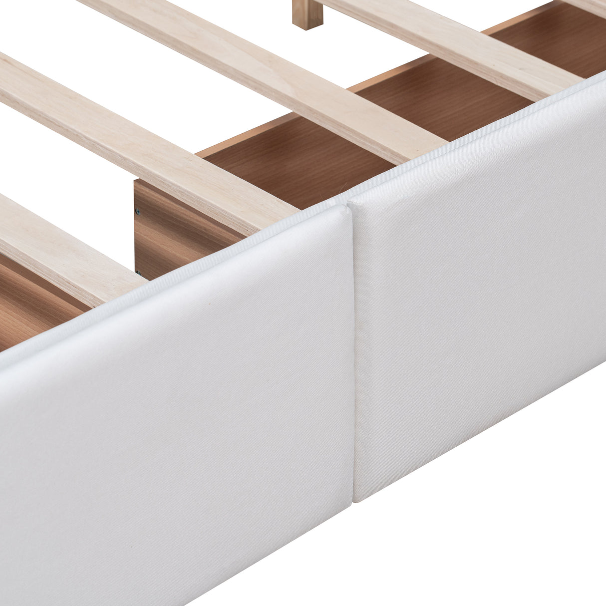 Upholstered Platform Bed with Classic Headboard and 4 Drawers No Box Spring Needed Linen Fabric Queen Size White - V.I.P Digital Presence