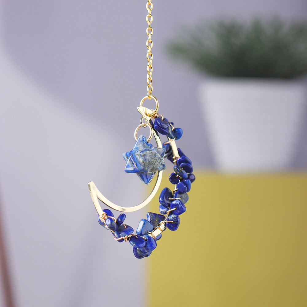 Natural crystal broken stone moon pendant Melkaba DIY woven wind chime pendant decoration crystal ornament gift - V.I.P Digital Presence