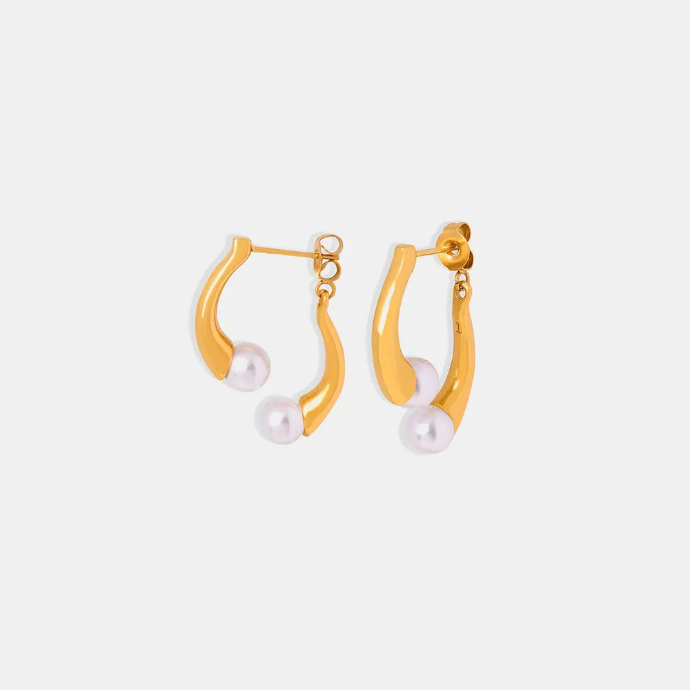 Elegant split design with high gloss pearl inlay simple titanium steel gold-plated earrings - V.I.P Digital Presence