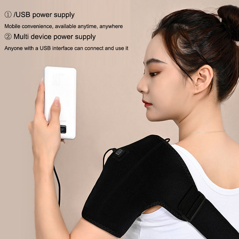 Electric Shoulder Brace Heated Knee Massager Vibration Massage Black Support Strap with Adjustable - V.I.P Digital Presence