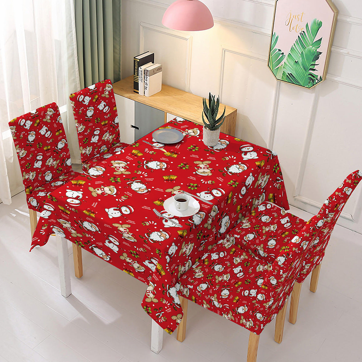 Christmas new polyester waterproof tablecloth one-piece printed chair cover festive decoration cartoon Santa Claus - V.I.P Digital Presence