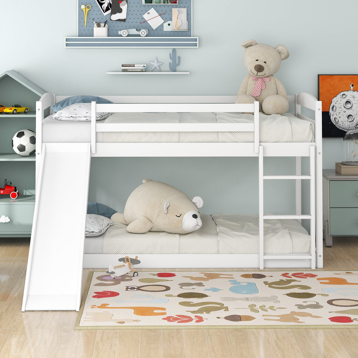 Twin over Twin Bunk Bed with Convertible Slide and Ladder White