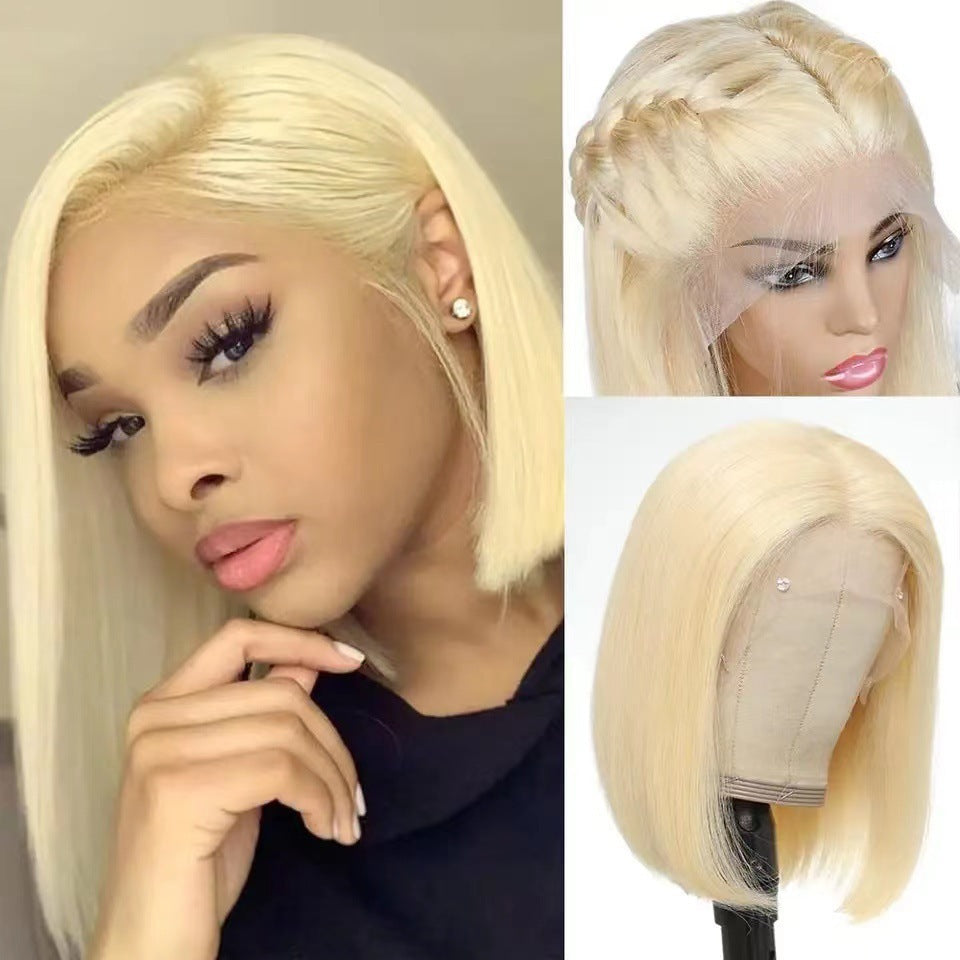 European and American wigs in various colors, short straight hair, split bob, bob, high temperature, silk, synthetic fiber, front lace headband - V.I.P Digital Presence
