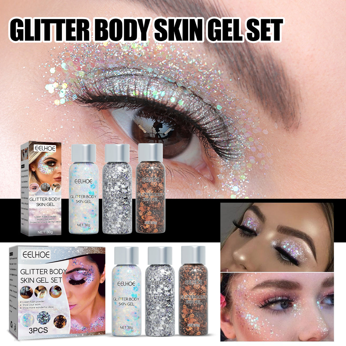 Glitter Body Skin Gel, Makeup Fish Scale Glitter Gel Glitter Stage Show Makeup Props Eyeshadow - V.I.P Digital Presence