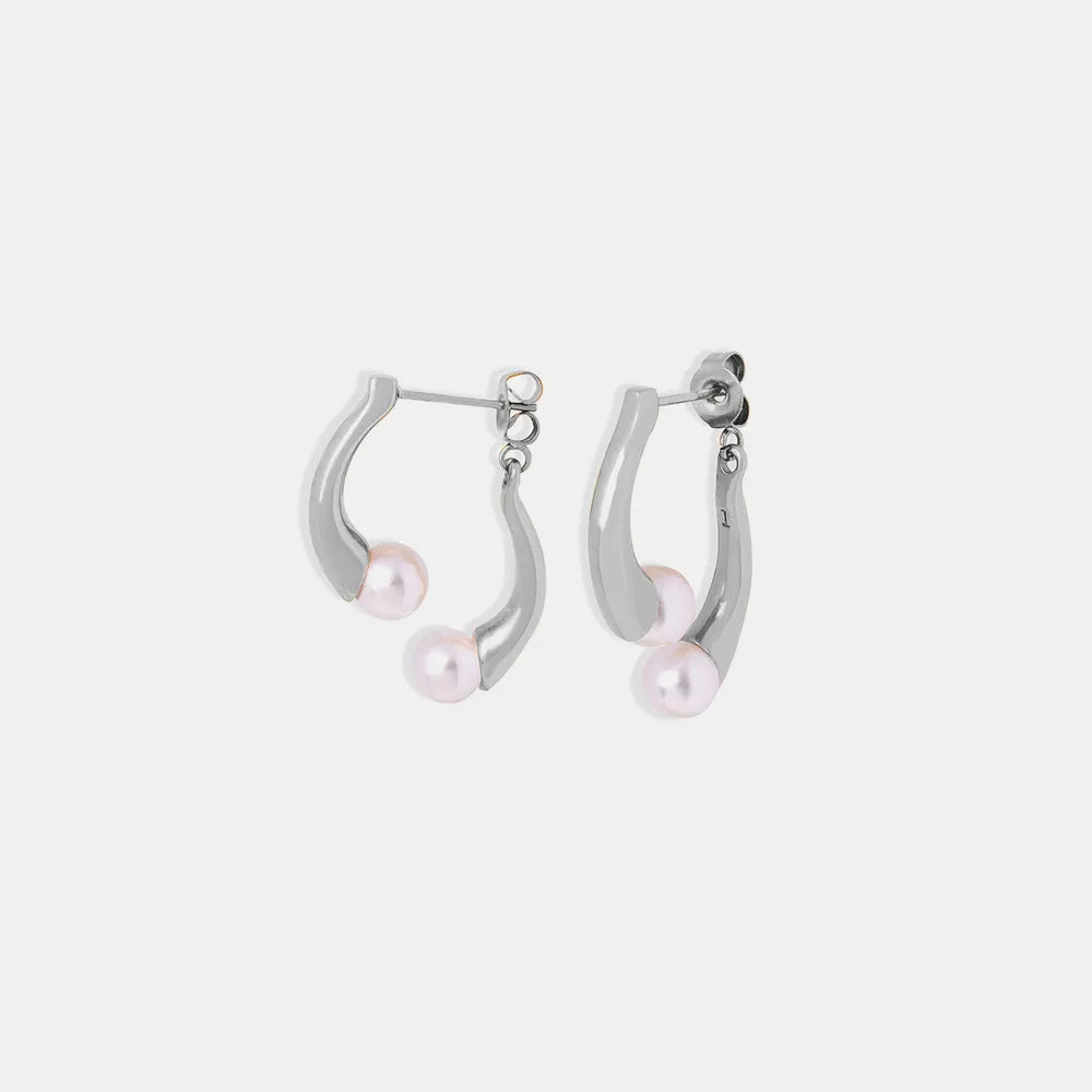 Elegant split design with high gloss pearl inlay simple titanium steel gold-plated earrings - V.I.P Digital Presence