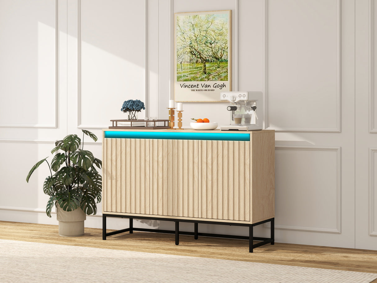 Engraved 3-door side panel with LED, self-service cabinet storage cabinet, modern coffee bar cabinet with adjustable shelf - V.I.P Digital Presence