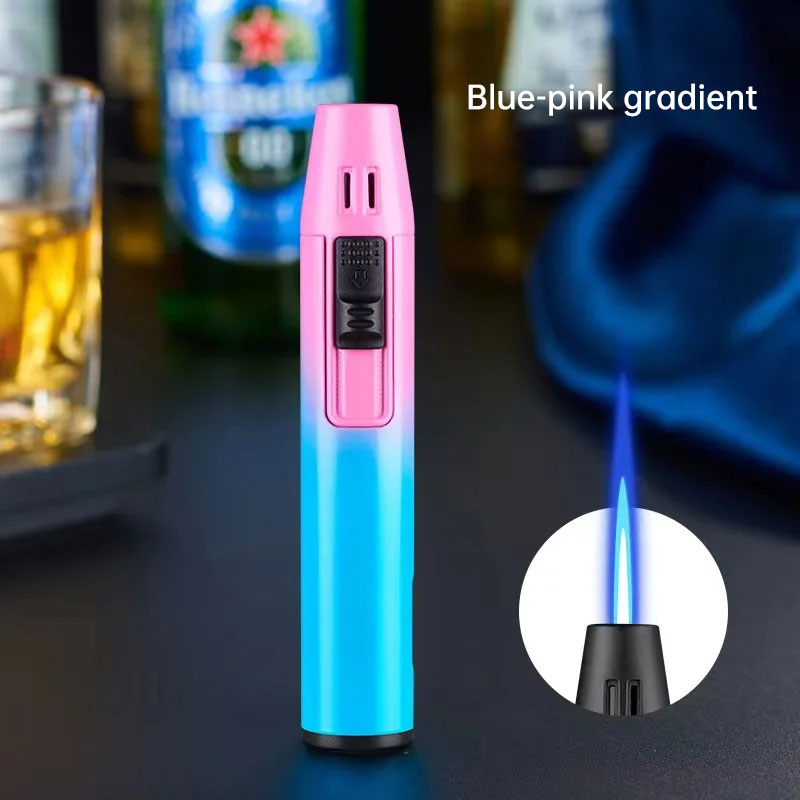 Pen Metal Lighter Mini Spray Gun Inflatable Windproof Butane Gas Lighter Adjustable Straight Shot Blue Flame Cigarette Tools - V.I.P Digital Presence