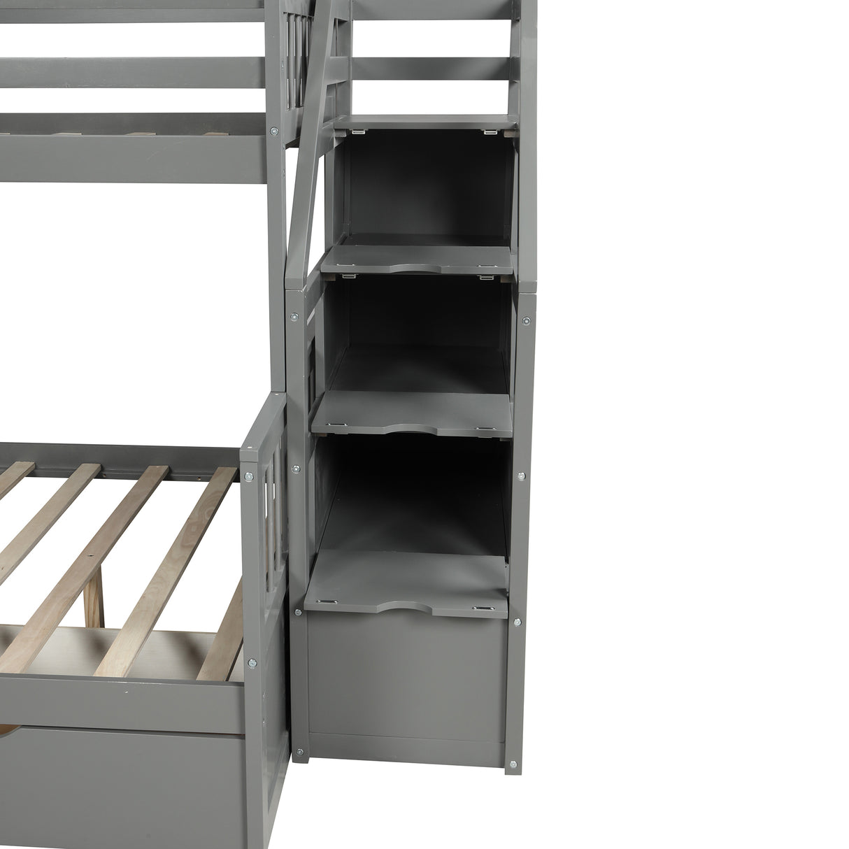Twin over Full Bunk Bed with Drawers Storage and Slide Multifunction Gray
