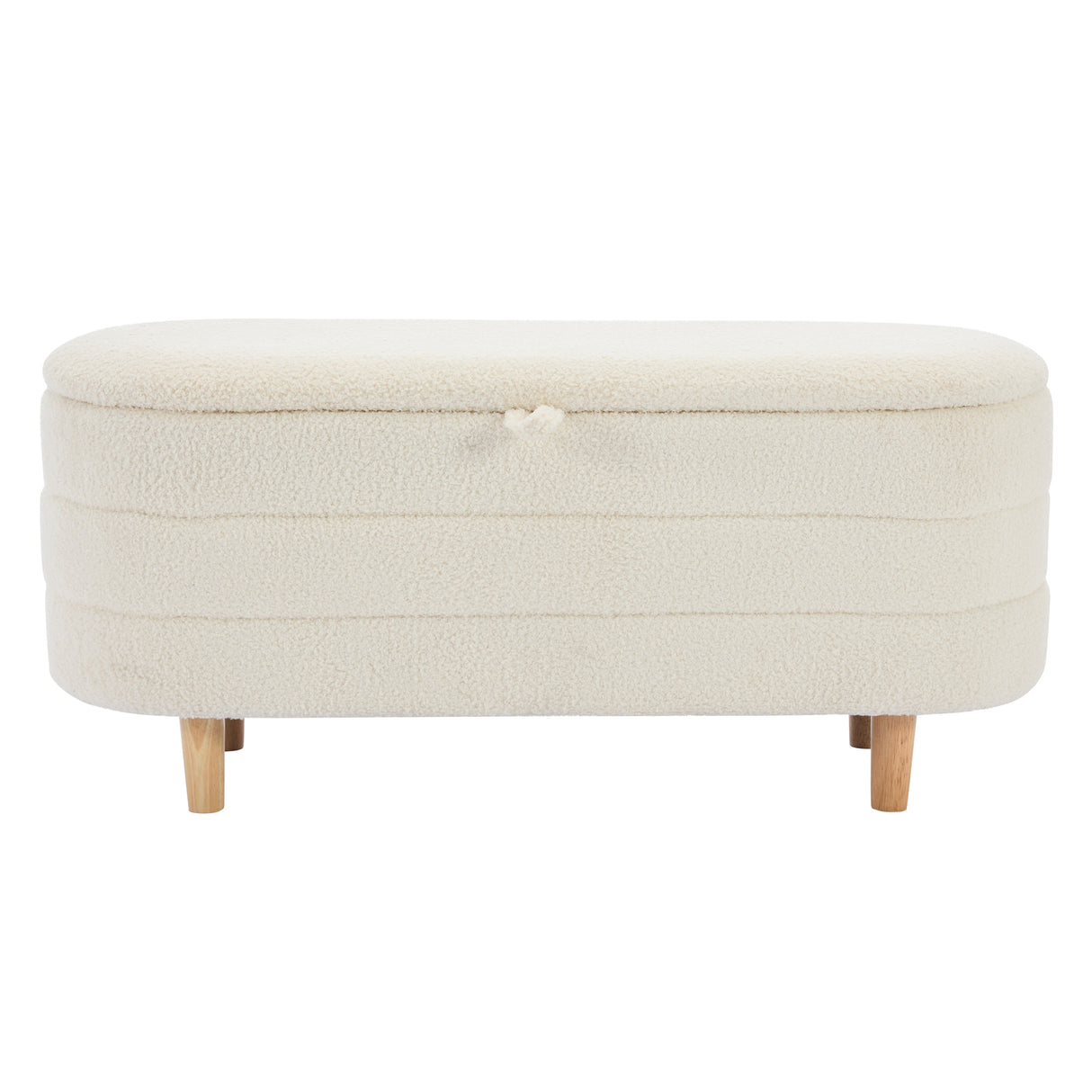 Elegant Upholstered Sherpa Fabric Storage Ottoman with Wood Legs, Storage Bench for Bedroom, Living Room, White - V.I.P Digital Presence