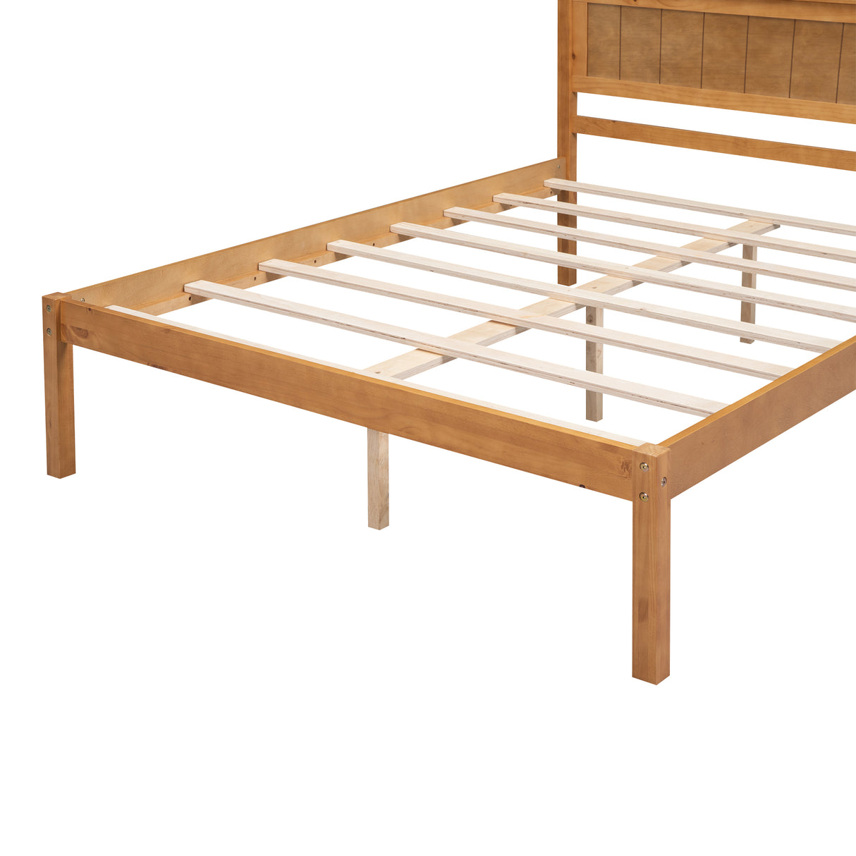 Platform Bed Frame with Headboard, Wood Slat Support No Box Spring Needed Full Oak