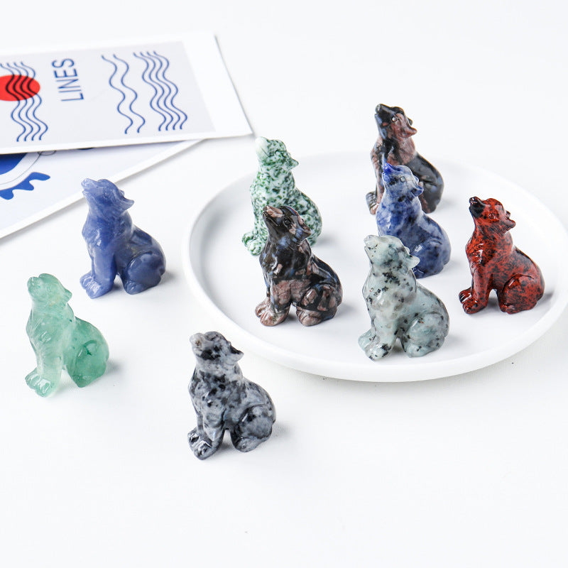 Natural crystal wolf cub carving piece, crystal animal raw stone, mineral specimen, home decoration ornament - V.I.P Digital Presence