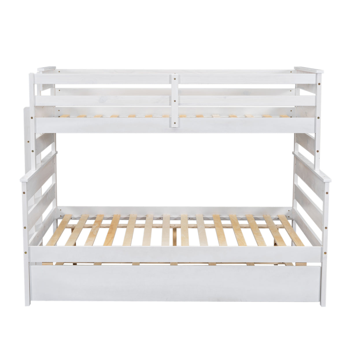 Wood Twin over Full Bunk Bed with Twin Size Trundle White
