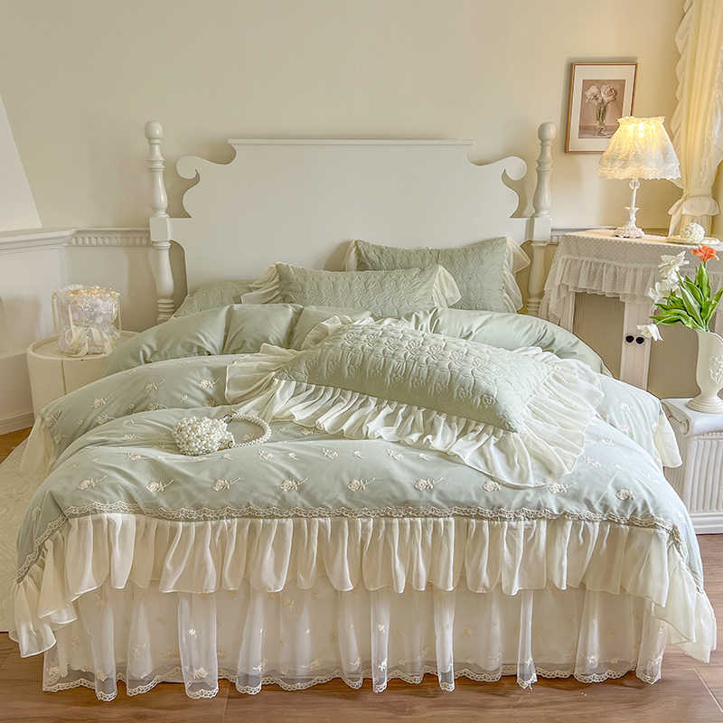 Cotton padded bed skirt with princess style pure cotton lace lace bed sheet and duvet cover - V.I.P Digital Presence