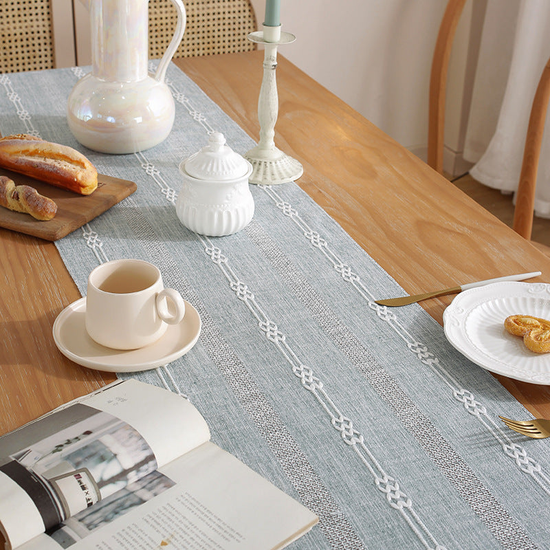 Hand - woven cotton and linen table flag with hollow tassels, suitable for household and rural dining tables - V.I.P Digital Presence