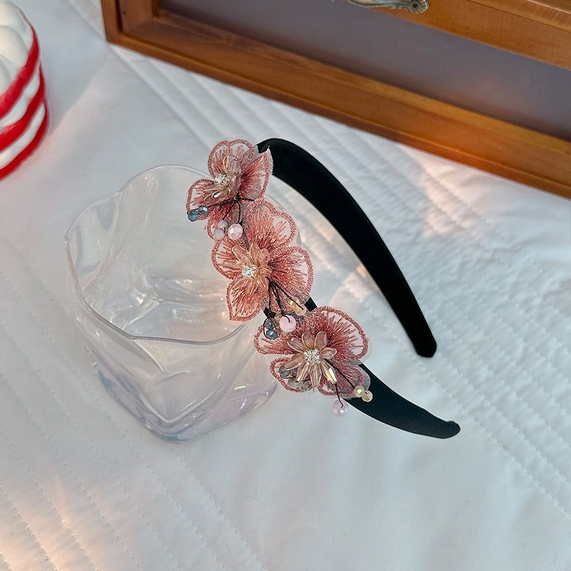 Handmade Fashion Embroidered Crystal Flower Hair Hoops for Women - V.I.P Digital Presence