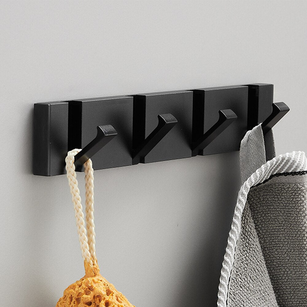 Folding Towel Hanger 2ways Installation Wall Hooks Coat Clothes Holder for Bathroom Kitchen Bedroom Hallway, Black Gold - V.I.P Digital Presence