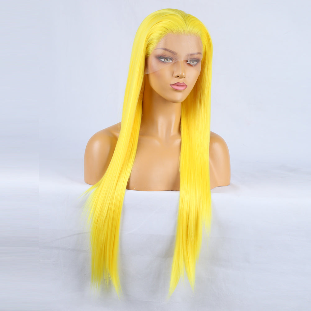 Hand Groove 13*2.5 Chemical Fiber Front Lace Yellow Long Bangs Wig Headgear Natural Hairline - V.I.P Digital Presence