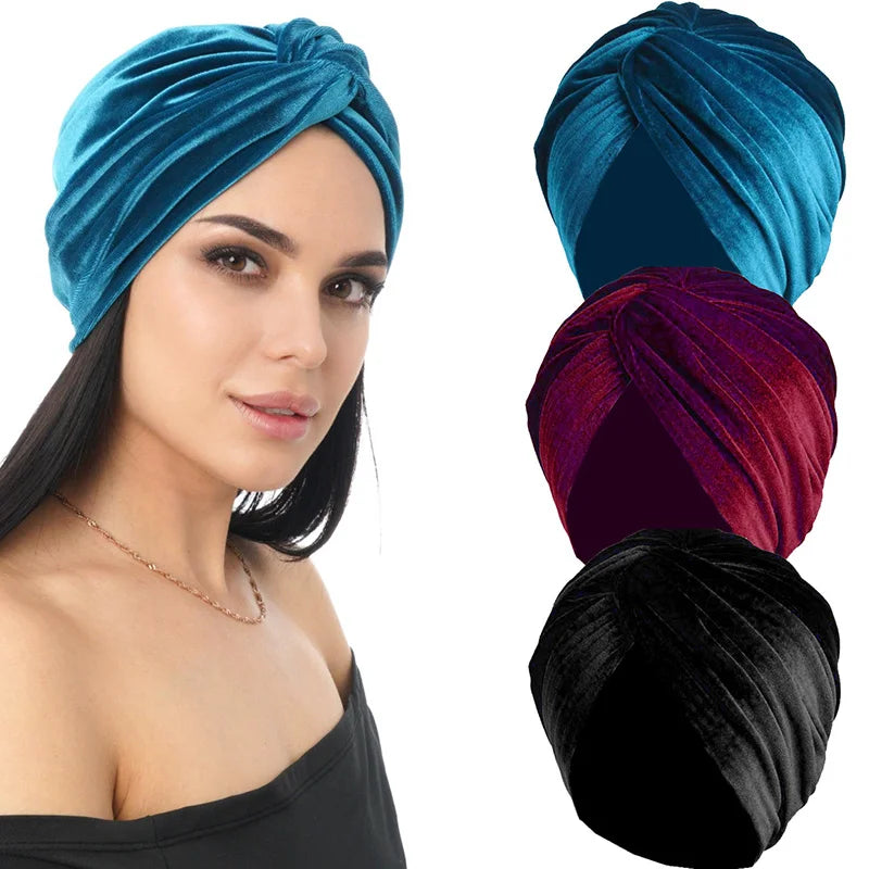 Women Velvet Turban Hat Headband Muslim Hijab Caps Female Soft Bandana Headband Hijabs Head Wrap Hair Accessories Supplies - V.I.P Digital Presence