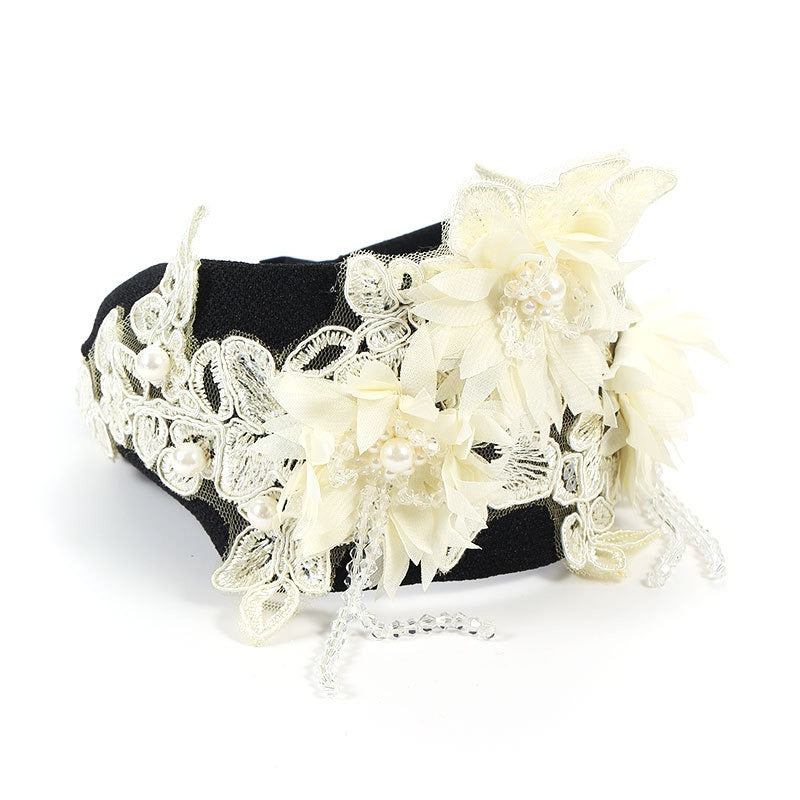 Hand embroidered three-dimensional simulation crystal flower headband pearl headband - V.I.P Digital Presence