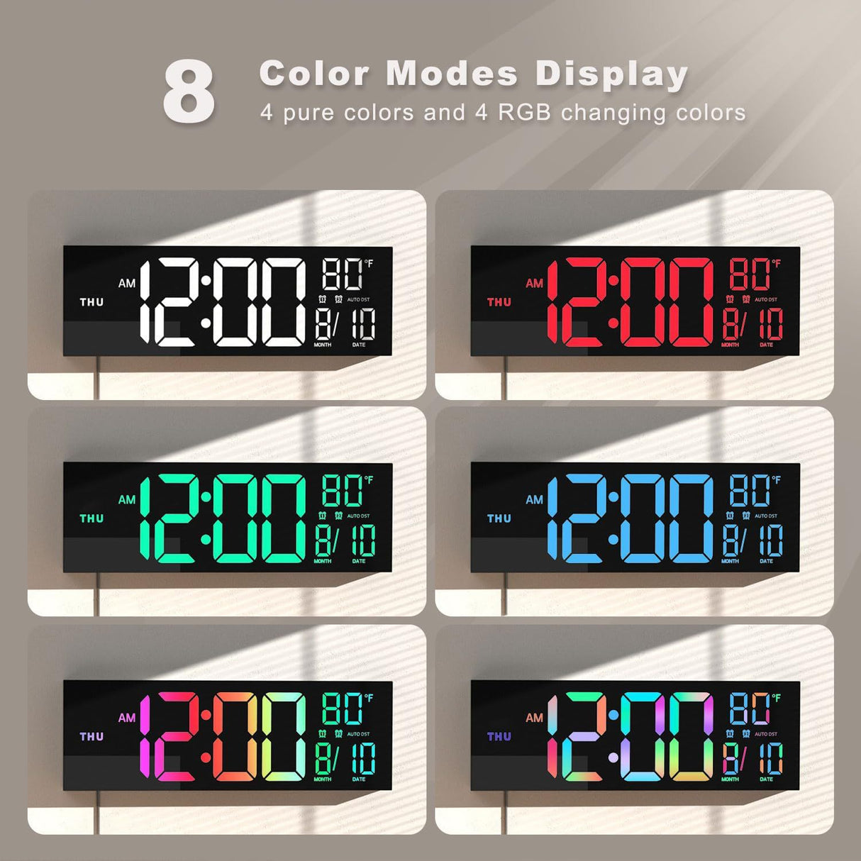 Large Digital Wall Clock with Remote Control Big LED/Dual Alarm/8 RGB Colors Digital Alarm Clock Electronic Watch - V.I.P Digital Presence