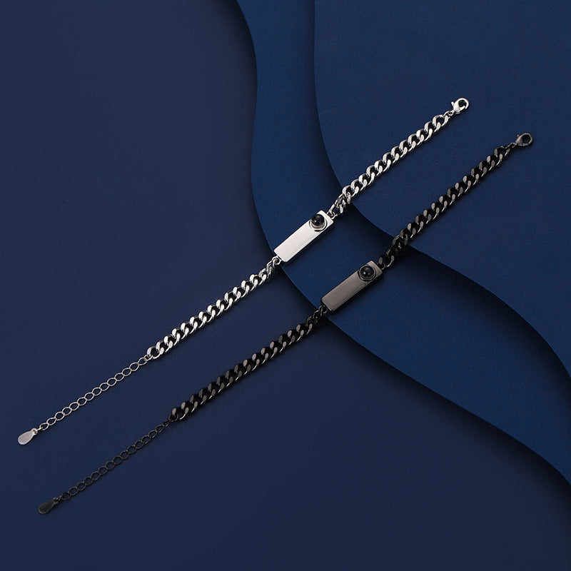 Couple bracelet with 100 different voices I love you engraved high-definition color photo projection bracelet - V.I.P Digital Presence