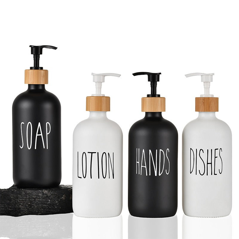 Glass 500ml Boston hand soap pump black and white split bottle wooden cap soap dispenser shampoo bottle - V.I.P Digital Presence