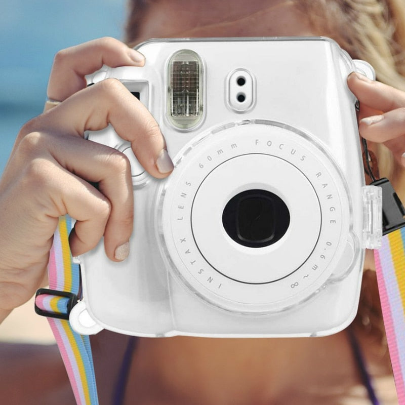 Funda protectora transparente de cristal con correa para el hombro para cámara Fuji Fujifilm Instax Instant Mini 9 8 8+ Accesorios