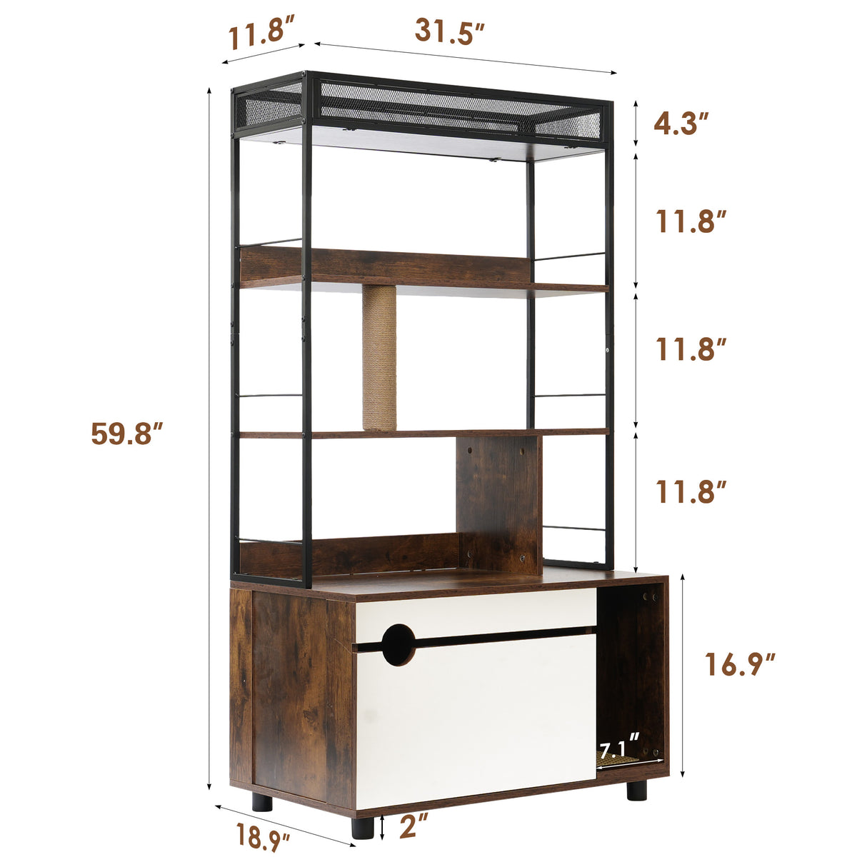 Cat Litter Box Enclosure with Shelves,Hidden Litter Box with Scratching Posts, litter box furniture ,Wooden Cat tree - V.I.P Digital Presence
