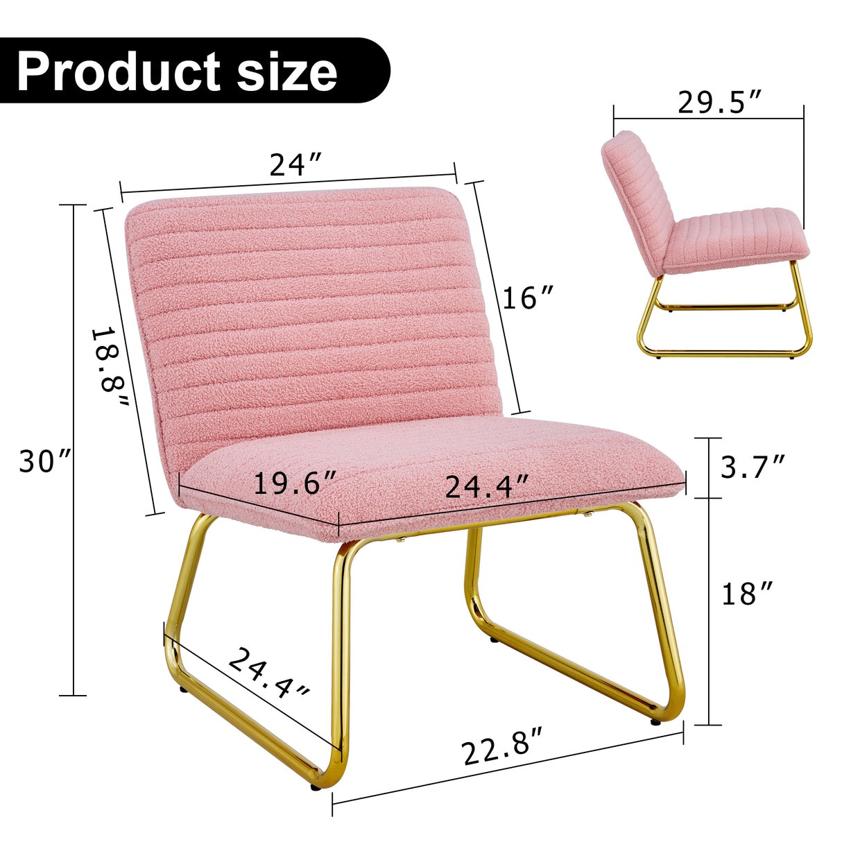 Modern minimalist pink plush fabric single person sofa chair with golden metal legs