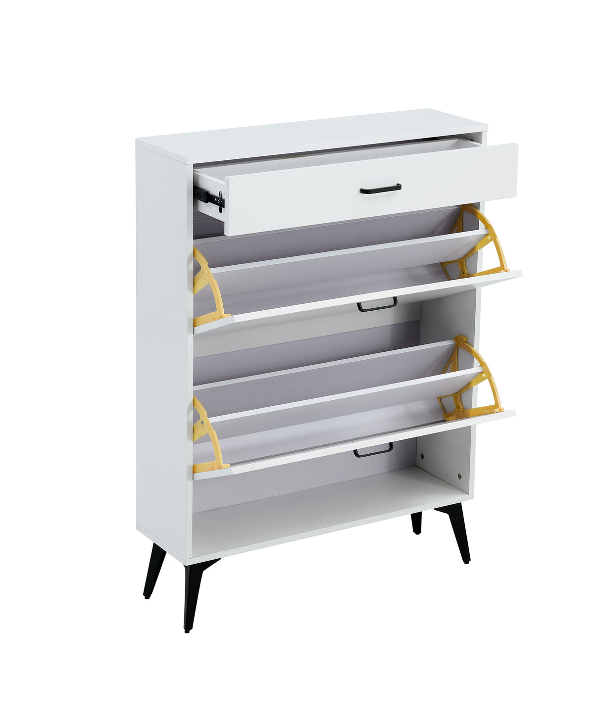 Shoe Cabinet , Shoe storage shelves, metal leg, White - V.I.P Digital Presence