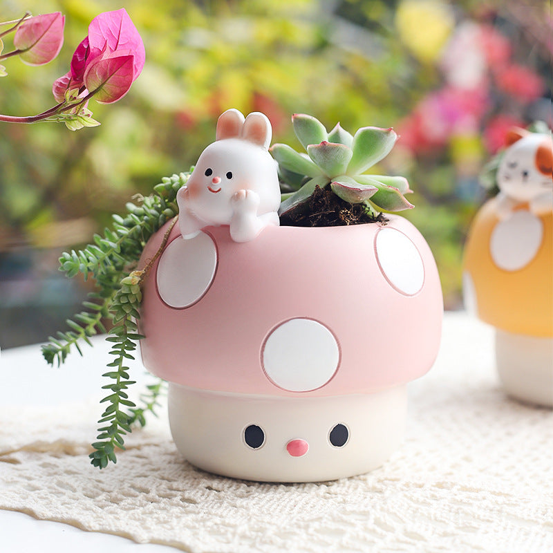 Horticultural Cartoon Creative Fun Mushroom Resin Flower Pot Container Desktop Landscape Potted Flower Utensils - V.I.P Digital Presence