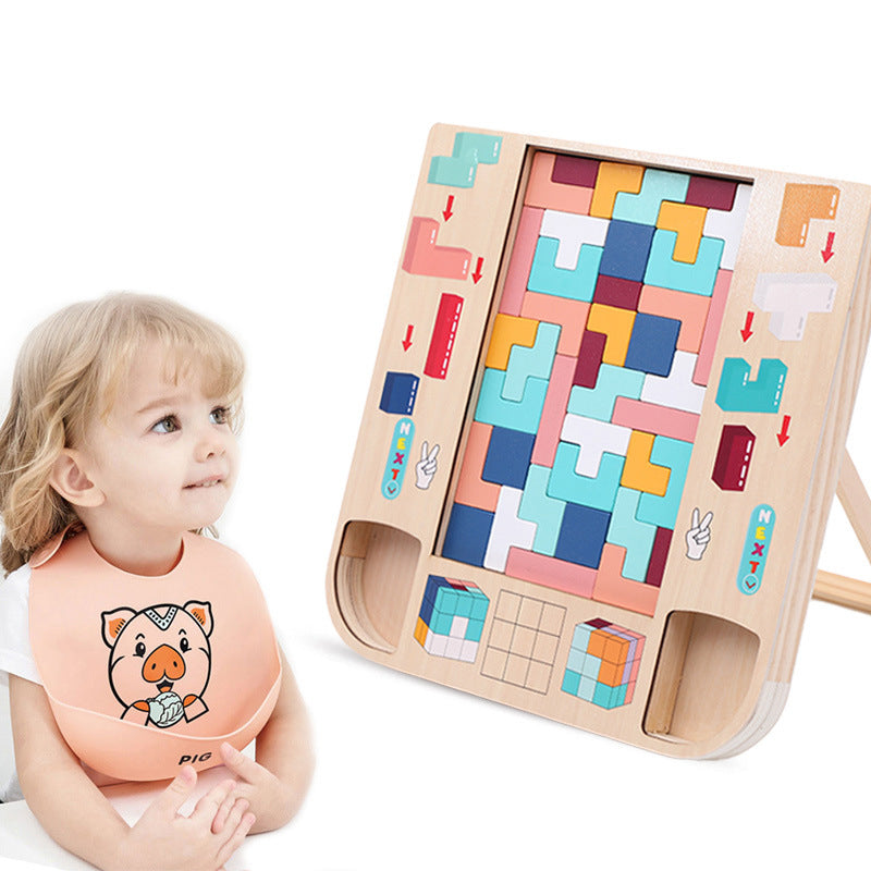 Wooden children's enlightenment multifunctional spatial thinking puzzle game Tetris three in one building blocks