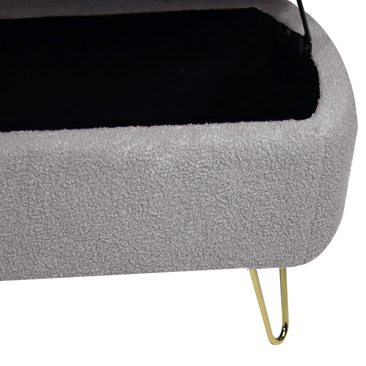 Grey Storage Ottoman Bench for End of Bed Gold Legs Modern Grey Faux Fur Entryway Bench - V.I.P Digital Presence