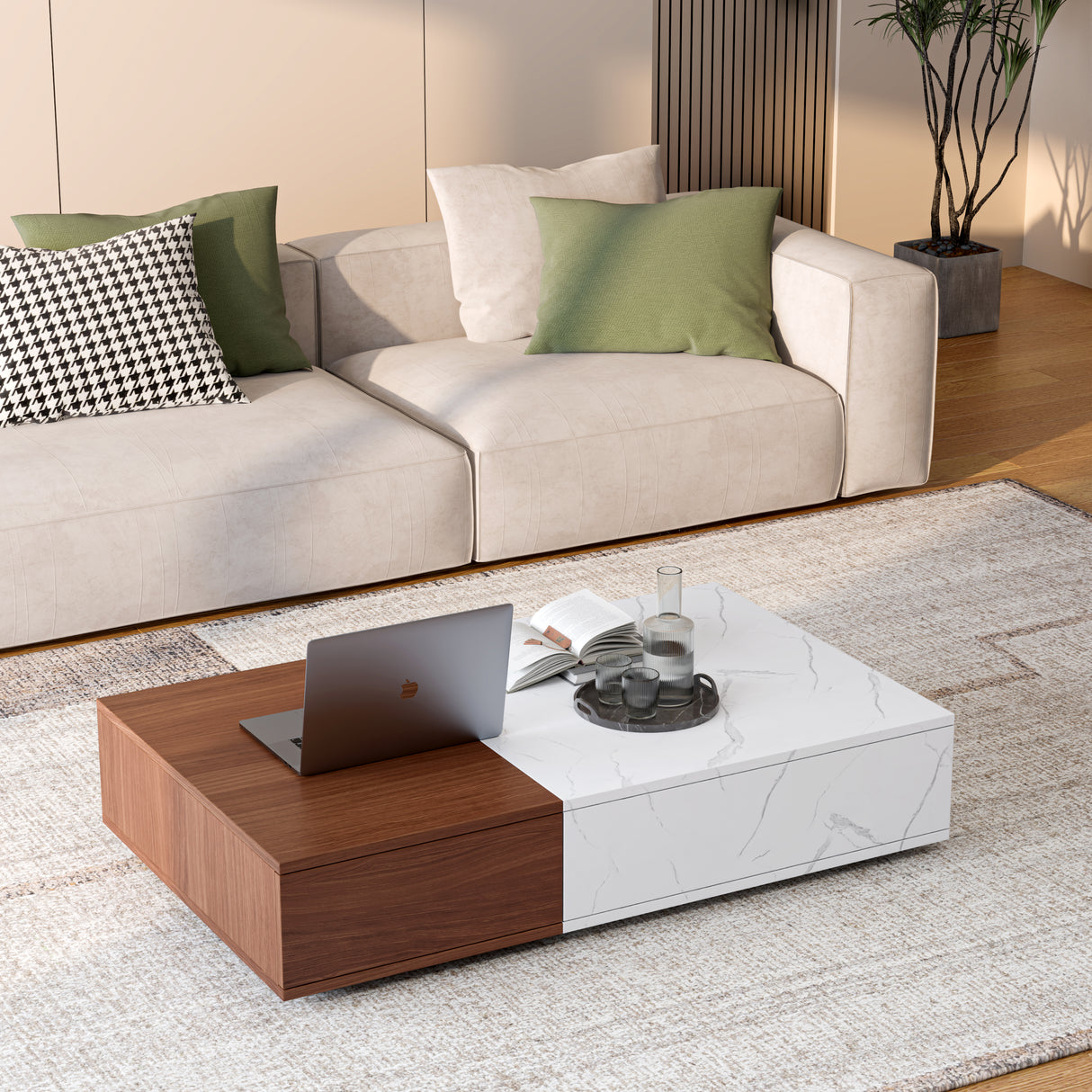Modern style walnut coffee table with two storage spaces - V.I.P Digital Presence