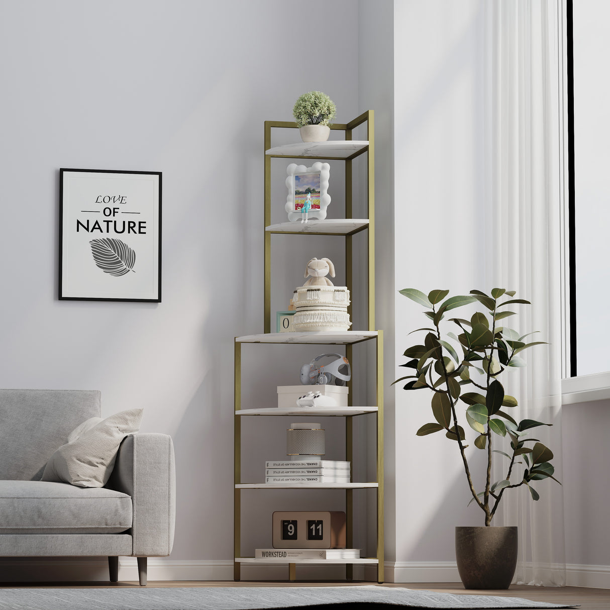 6-story corner open bookshelf, modern bookshelf, wooden frame, independent bookshelf unit, - V.I.P Digital Presence
