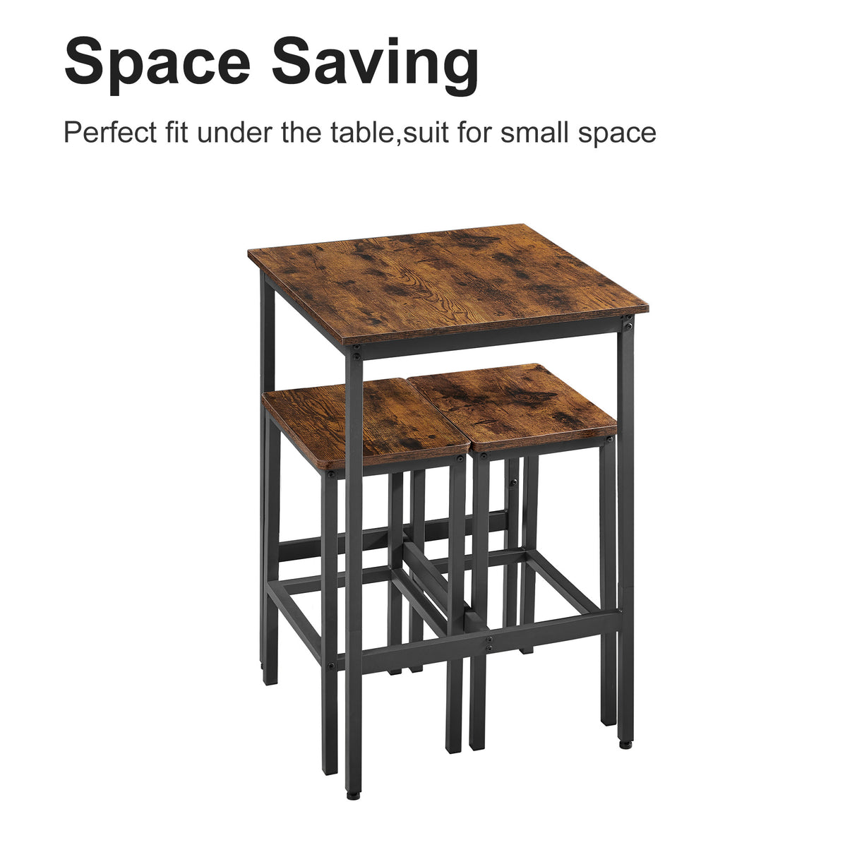 Bar Table Set Square Bar Table with 2 Bar Chairs Industrial Style Bar Chairs for Kitchen Breakfast Table Rustic Brown and Black