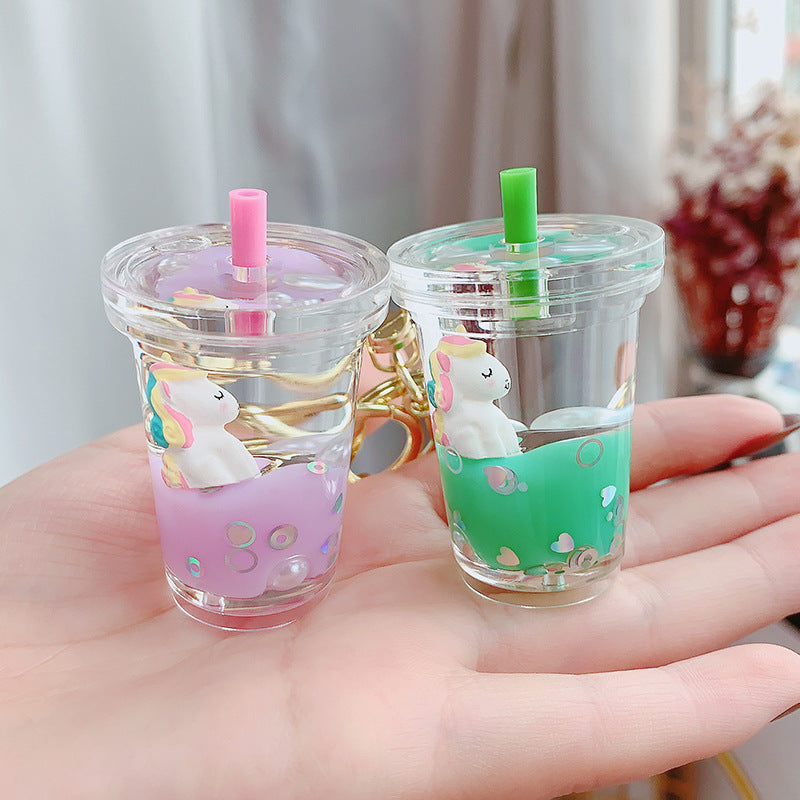 Glitter Quicksand Key Chain Liquid Floating Unicorn Keyring Keychain Bag Charm Milk Tea Cup Pendant Keyfob Gift for Women - V.I.P Digital Presence