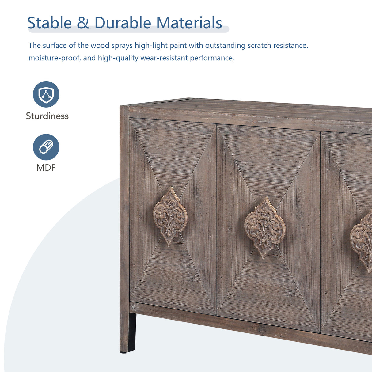 Carved Flower Door Handle, Antique Four Door Cabinet for Living Room Kitchen Hallway (Brown) - V.I.P Digital Presence