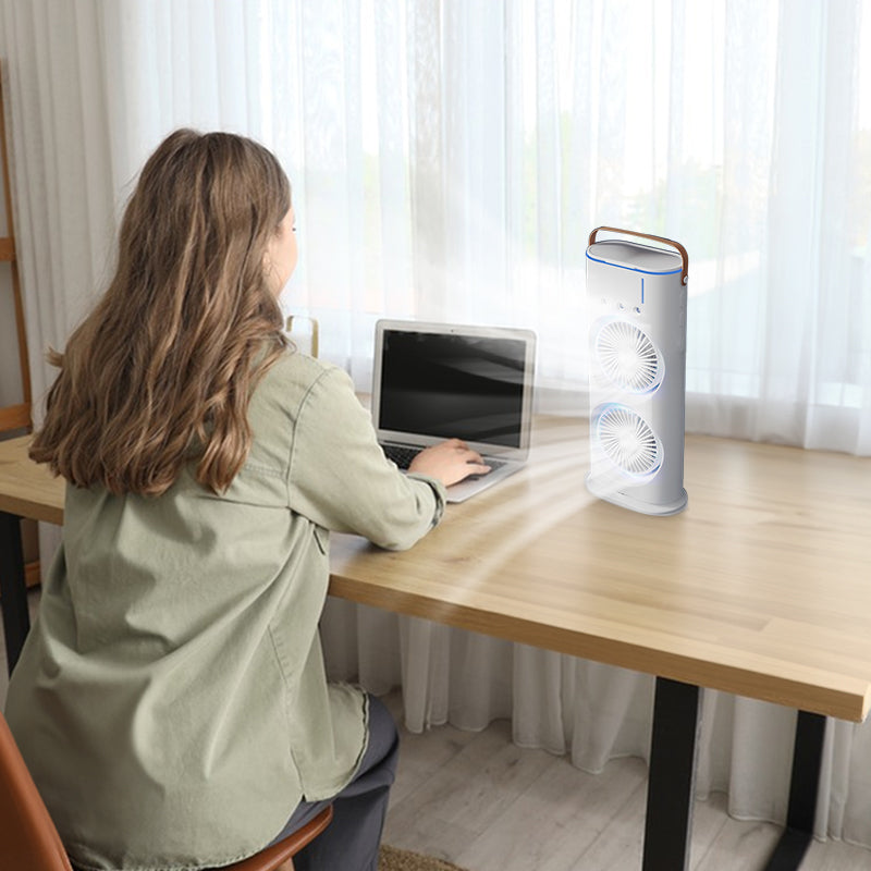 Rechargeable Portable Mini Fan with Spray Cooling – Desktop/ Room Use, Ventilation & LED Light - V.I.P Digital Presence