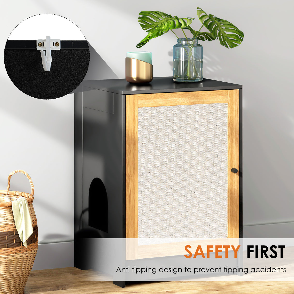 Cat Litter Box Enclosure, Hidden Cat Washroom, Kitty End Table, Litter cabinet with sisal door,Black - V.I.P Digital Presence