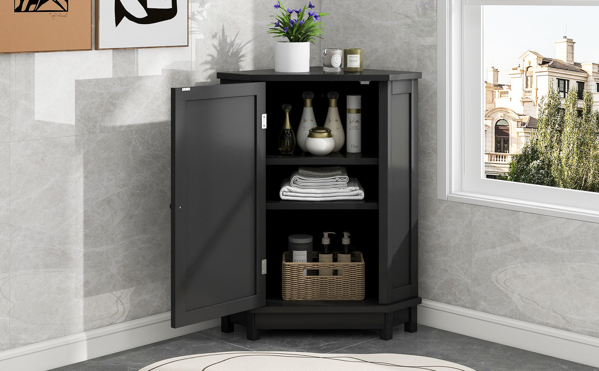 Black Bathroom Cabinet Triangle Corner Storage Cabinet with Adjustable Shelf Modern Style MDF Board - V.I.P Digital Presence