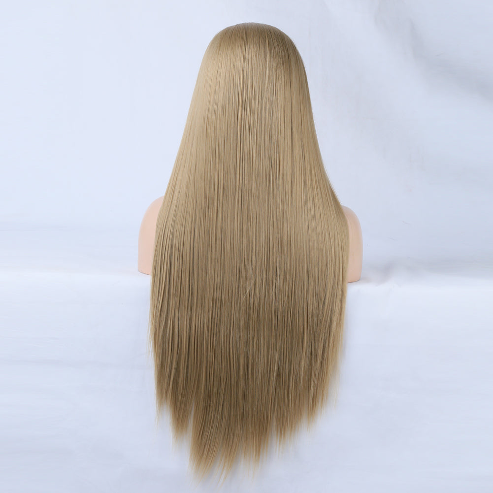 Linen Lace Front Wig Ombre Synthetic Hair Wig Middle Part Highlight Wig Long Straight Hair - V.I.P Digital Presence