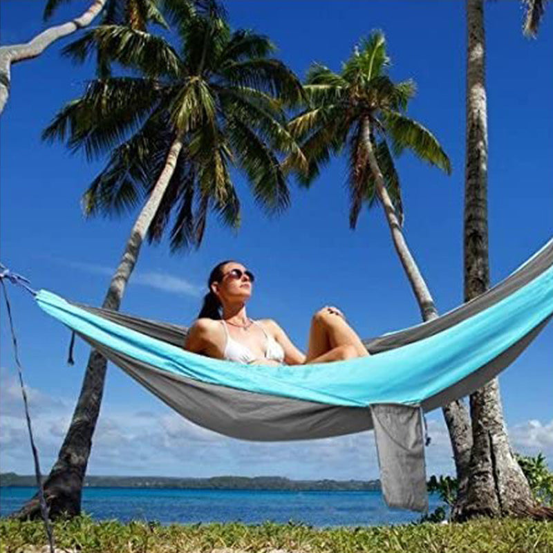 Light double nylon camping hammock with straps. Great for trips, beach, yard & garden. - V.I.P Digital Presence