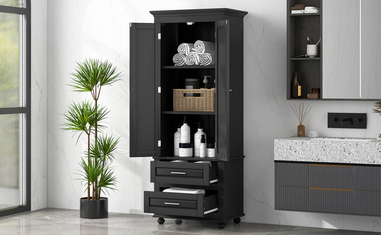 Tall Storage Cabinet with Two Drawers for Bathroom/Office, Black - V.I.P Digital Presence