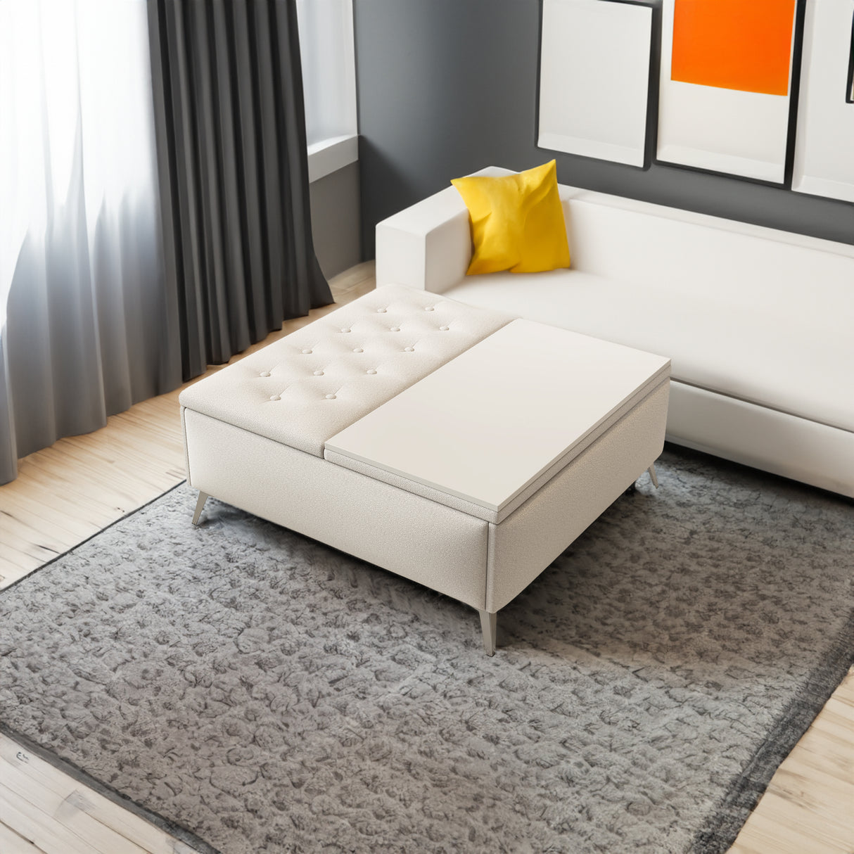 35 inch Wide Square storage benches Coffee Table with Lift Top Oversized Storage Ottoman in Upholstered for Living Room - V.I.P Digital Presence