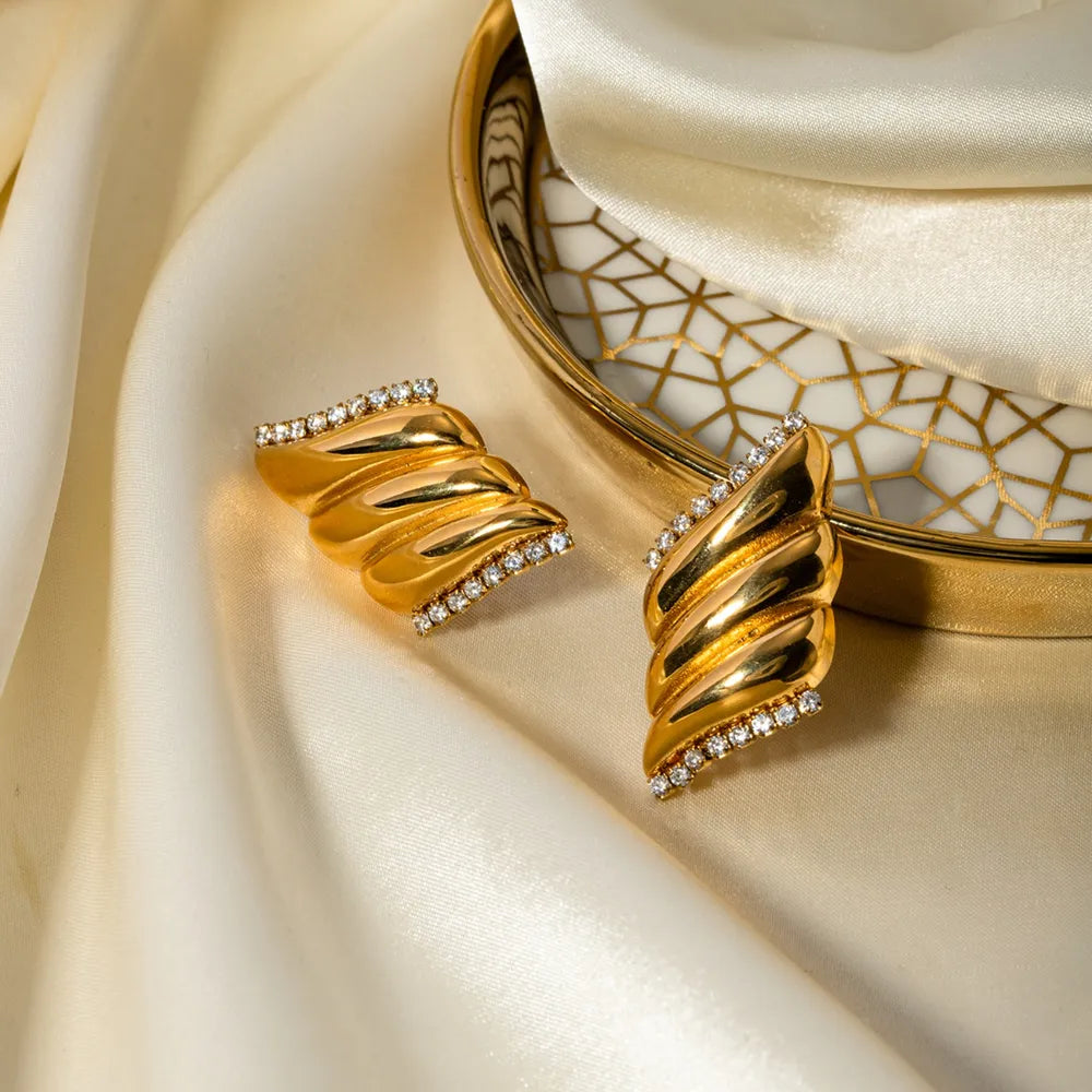 Inlaid Zircon Stainless Steel Geometric Stud Earrings - V.I.P Digital Presence