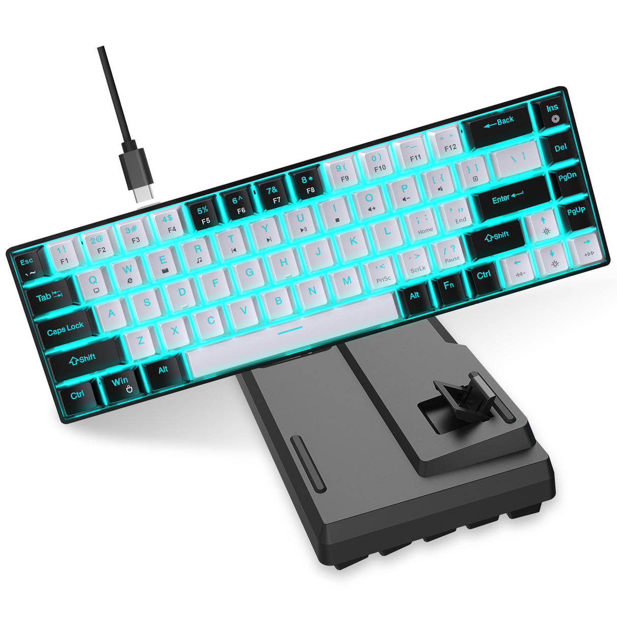 68 keys, 60% keyboard, customized color blocked keycaps, RGB mechanical keyboard, MINI set, plug-in blue axis ice blue disc - V.I.P Digital Presence
